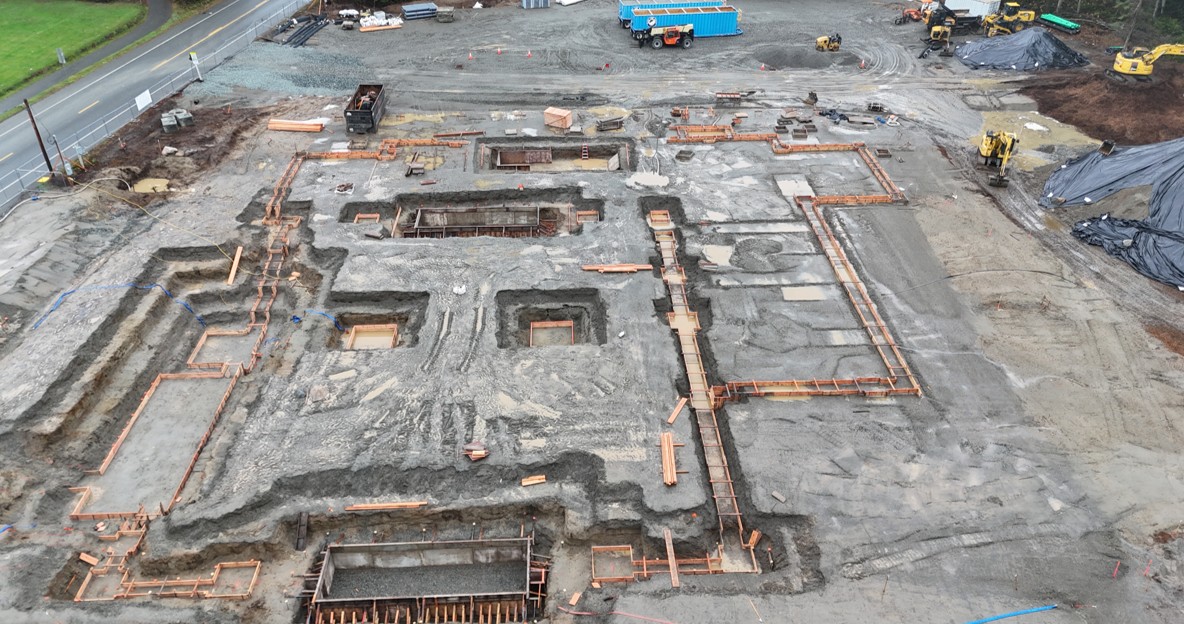 Drone photo of South Whidbey Parks and Recreation District's construction site for the new aquatic center.